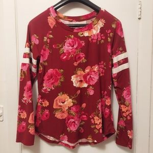 No boundaries red floral top shirt long sleeve Tee size XL